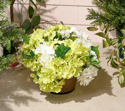 16" Faux Hydrangea Arrangement in Planter